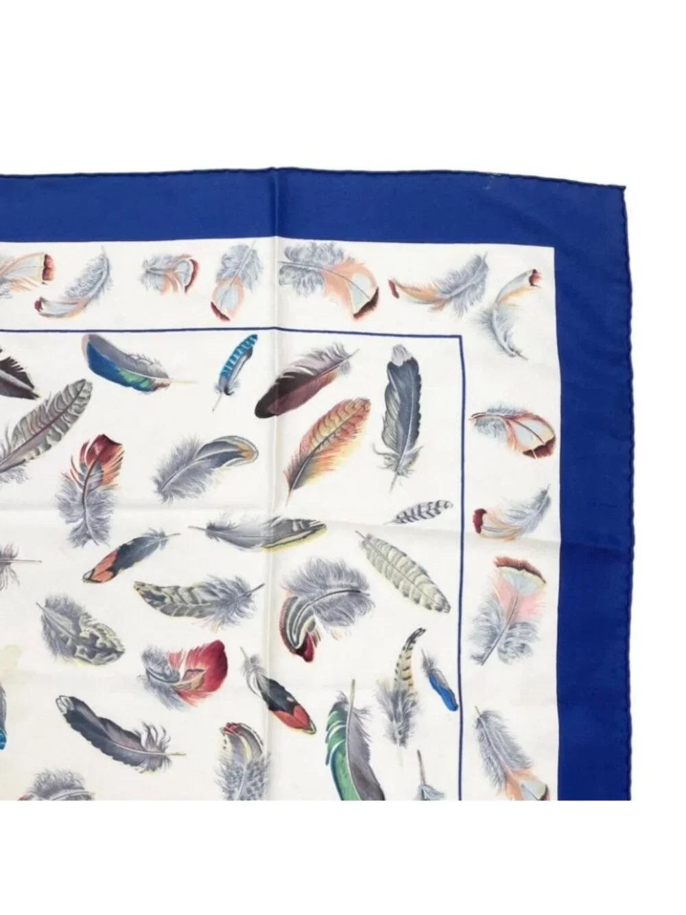 Hermes Carre 90 Plumes Scarf Silk Blue Feather Pattern